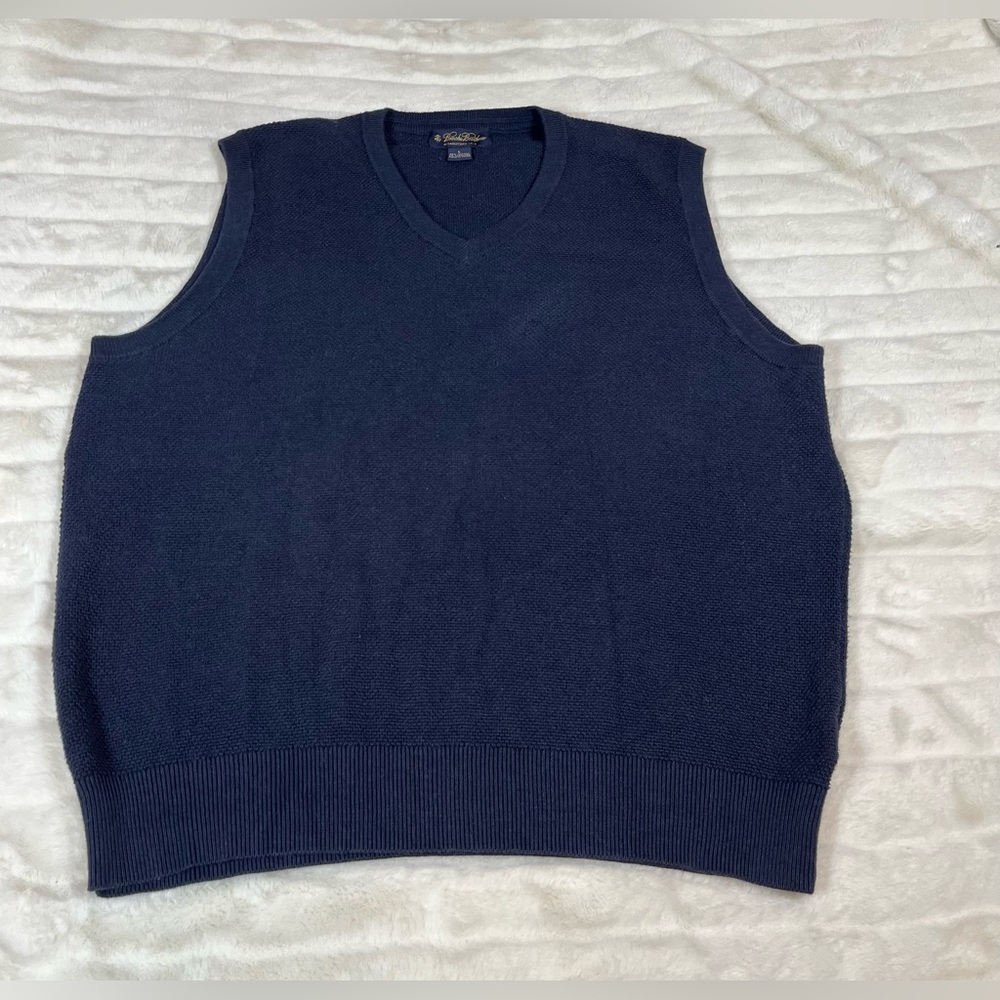 Brooks Brothers Men L Navy Texture Knit Sweater Cotton Cashmere Vest Fall Winter